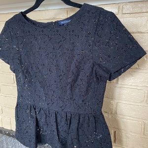 Black French Connection Short Sleeve Lace Blouse